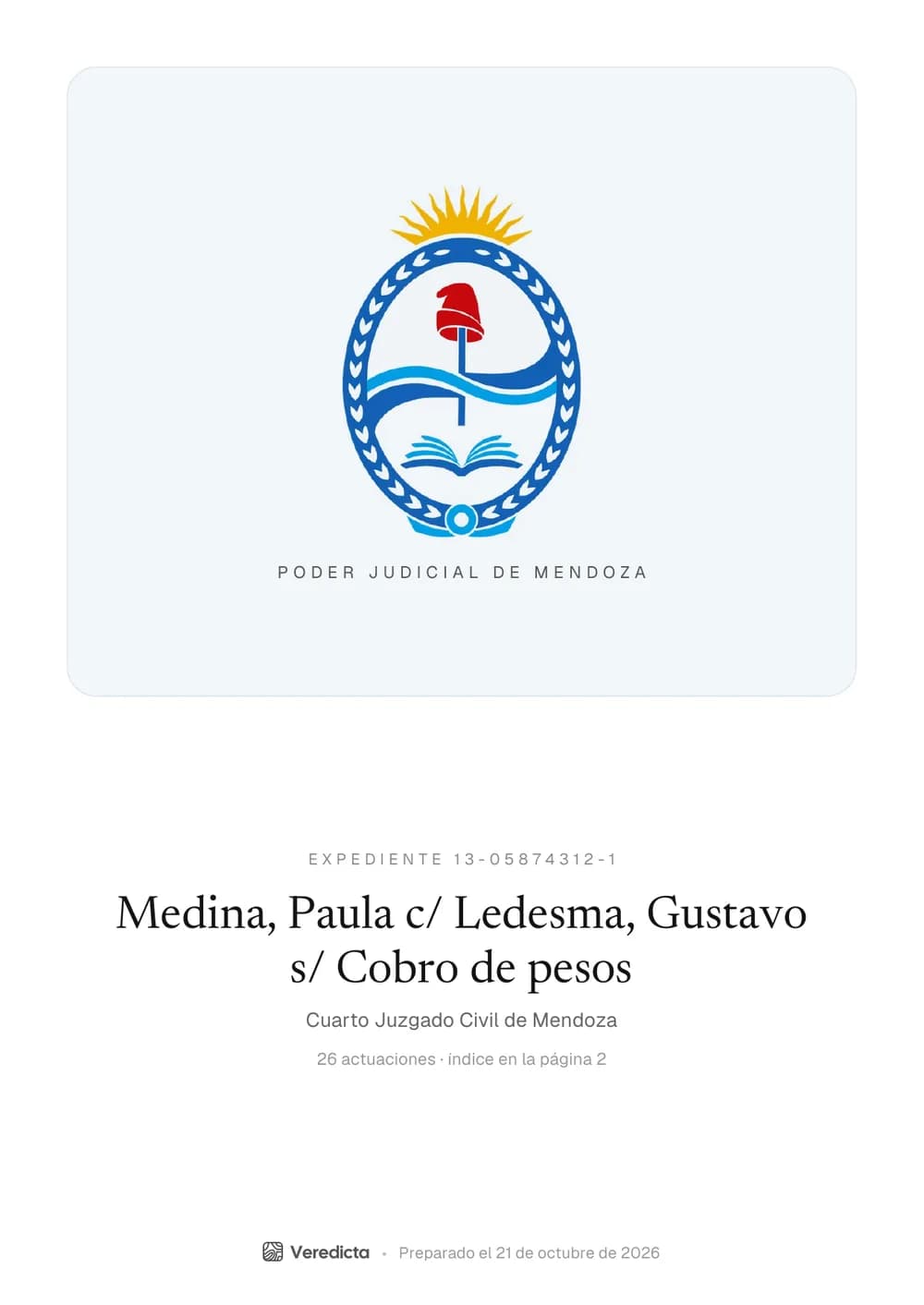 Portada en estilo Lámina con el escudo del Poder Judicial de Mendoza, para un expediente del IOL.